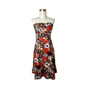 Ann Taylor LOFT Strapless Floral Print A-Line Dress Size 4‎ Brown Orange